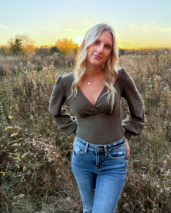 Puff Sleeve Olive Bodysuit