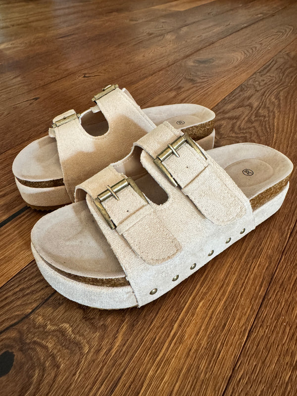 Suede Buckle Platform Sandals