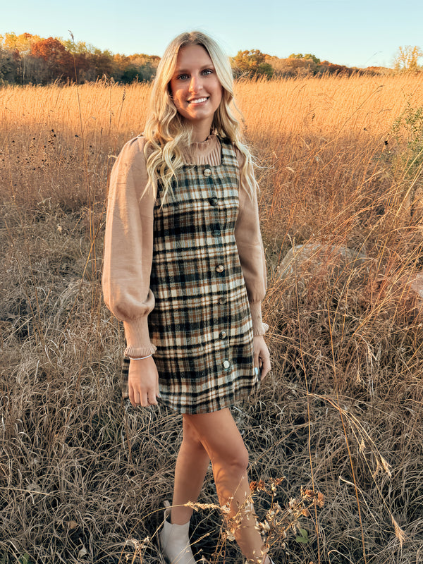 Autumn Plaid Button-Up Mini Dress