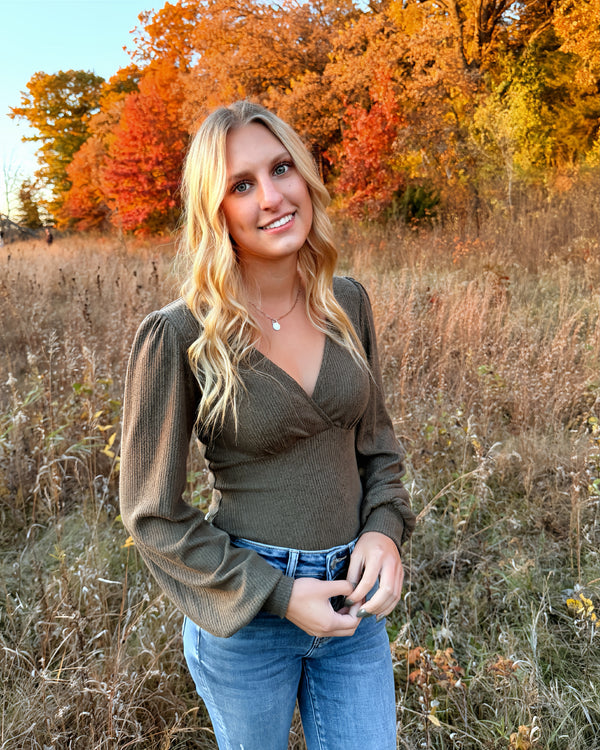 Puff Sleeve Olive Bodysuit