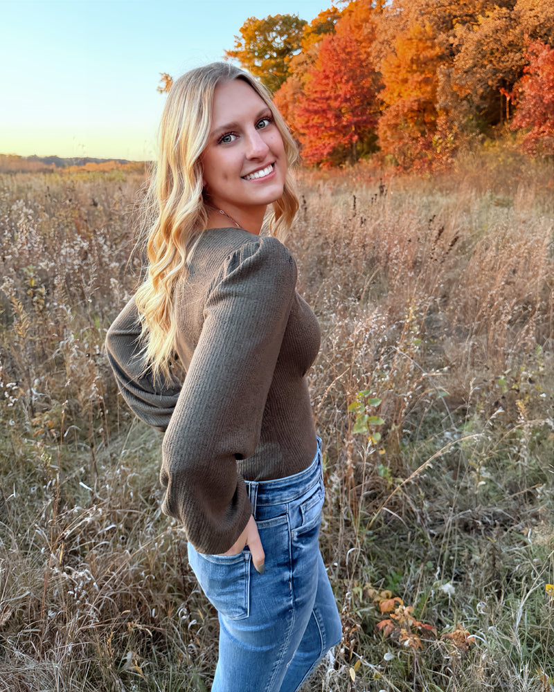 Puff Sleeve Olive Bodysuit