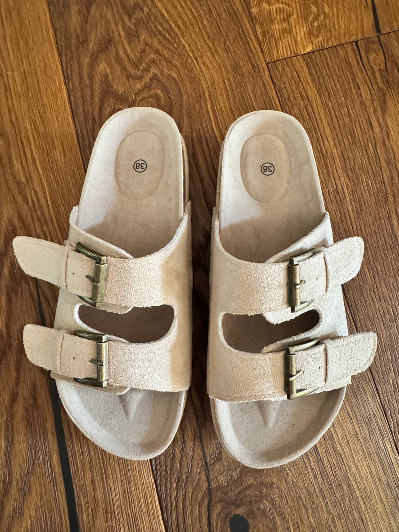 Suede Buckle Platform Sandals