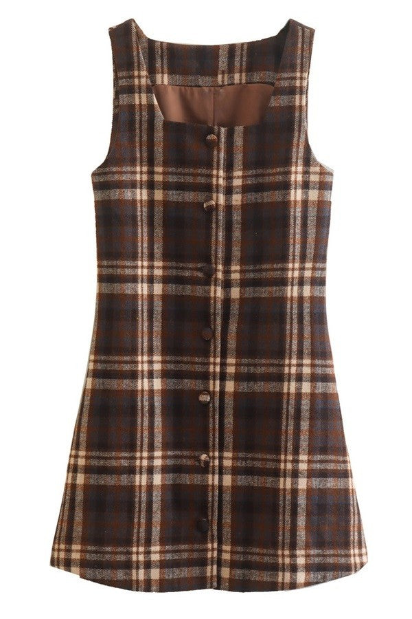 Autumn Plaid Button-Up Mini Dress