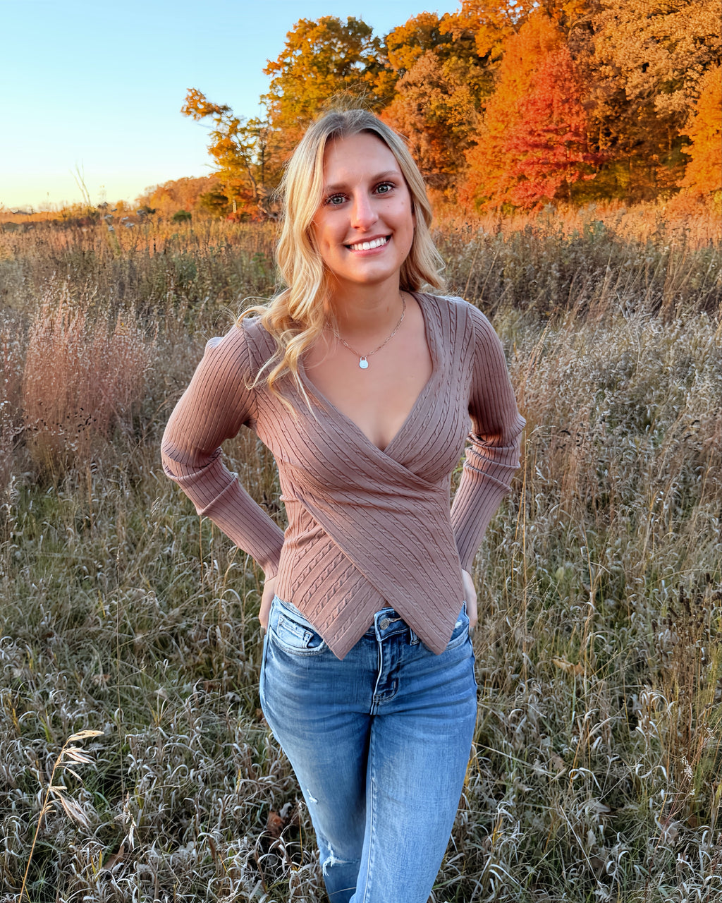 Mocha Wrap Knit Top – CaraLyn Boutique