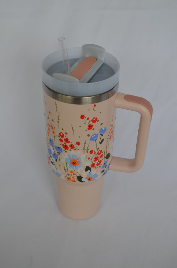 Stainless Steel Tumbler - Pink Flowers