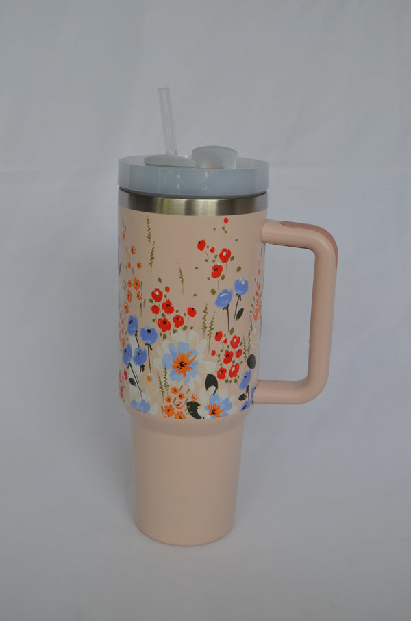 Stainless Steel Tumbler - Pink Flowers