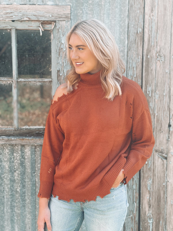 Ava Distressed Rust Sweater