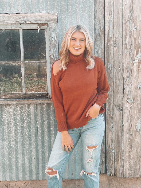 Ava Distressed Rust Sweater