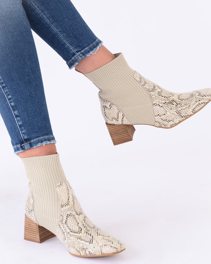 snakeskin sock booties